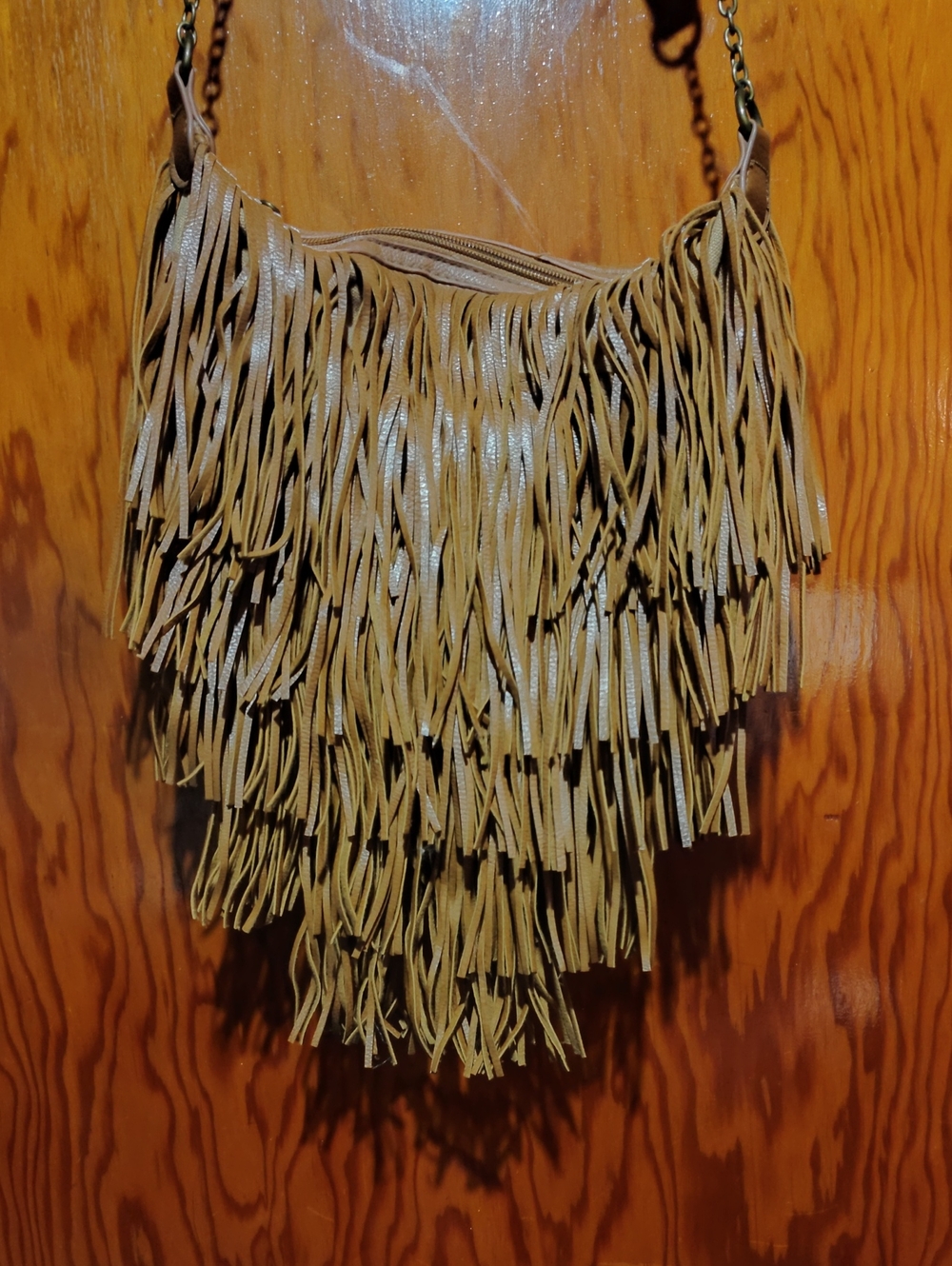 Mossimo Supply Co. Fringe Faux Leather Crossbody in Light Brown Tan